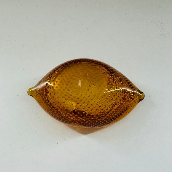 Vintage Amber MCM Blown Bubble Art Glass Dish Ashtray - Picture 3 of 5